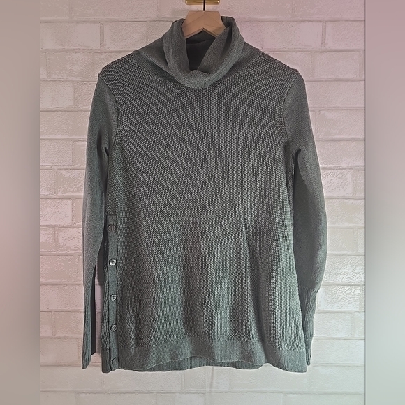 Sigrid Olsen Sweaters - Sigrid Olsen Women’s Woven Green Pullover Sweater Button Side Cowl Neck Small